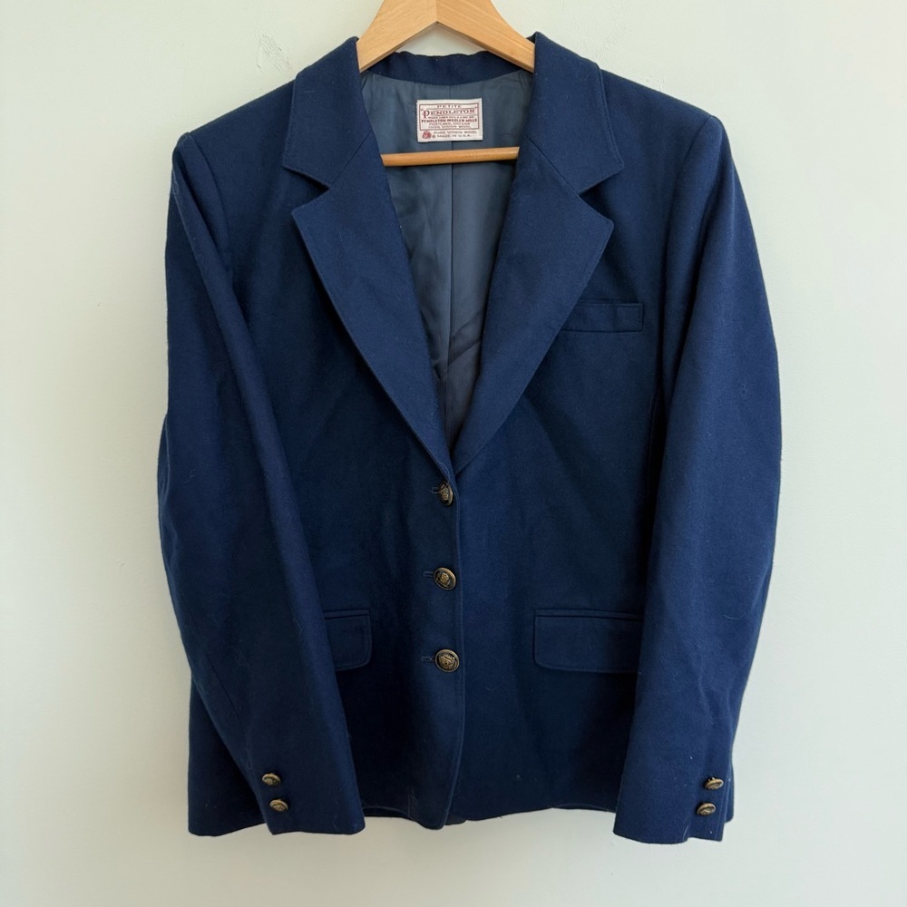 Pendleton Virgin Wool Blazer Jacket Women’s Vintage Blue USA Made Navy Anchor 16